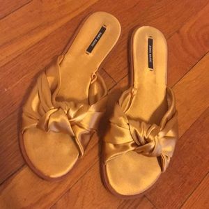Zara Golden Silk Knotted Slip on Sandal